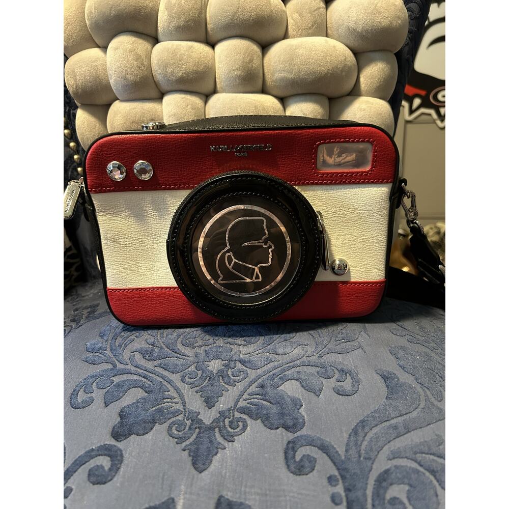 Karl Lagerfeld Paris Ikons Camera Crossbody Red White Black